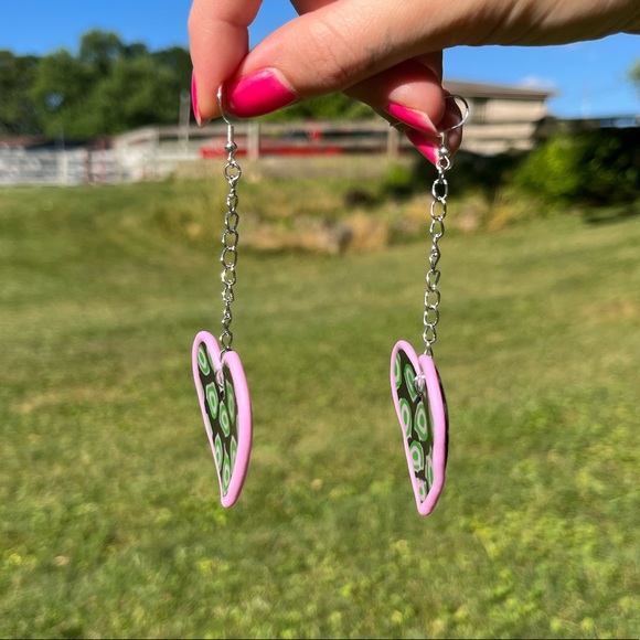 Handmade Psychedelic Polymer Clay Heart Statement Earrings - Picture 6 of 17